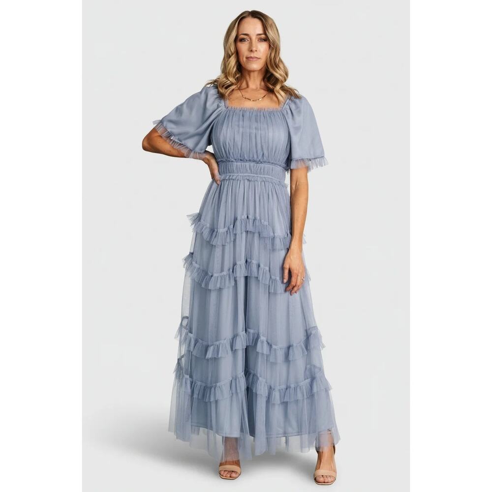 Baltic Born NWT Magdalena Tulle Maxi Dress Dusty Blue Sz M
